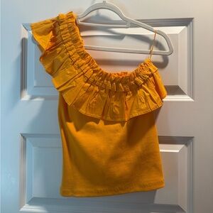 NWT Anthropologie Women’s One-Shoulder Ruffle Tank - Bright Yellow Size XS